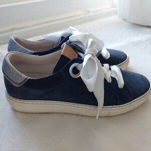 Ron White Suede  Sneaker Navy Silver Metallic Back  Ribbon lace EU38/US7.5-8